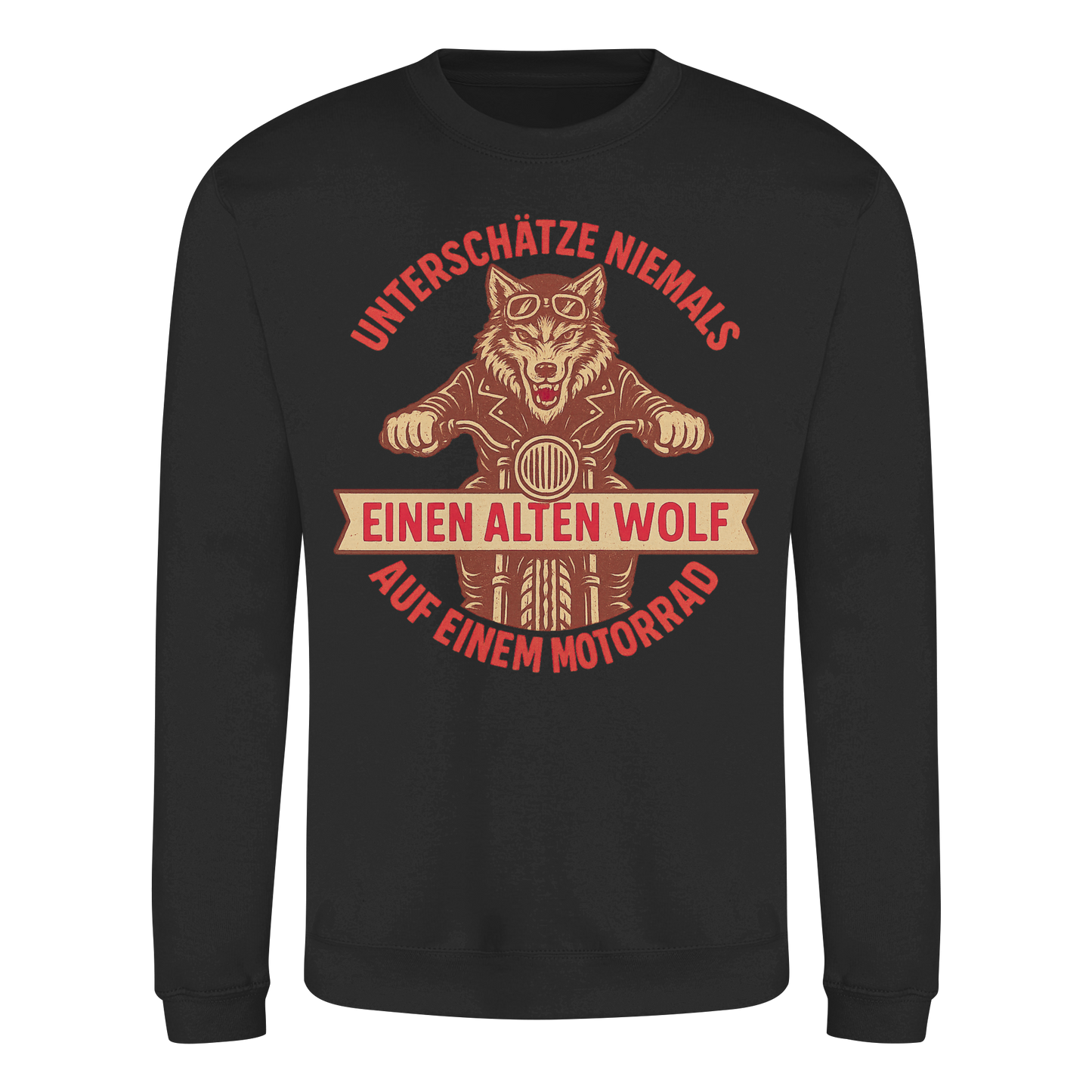 Alter Wolf auf einem Motorrad - Sweatshirt