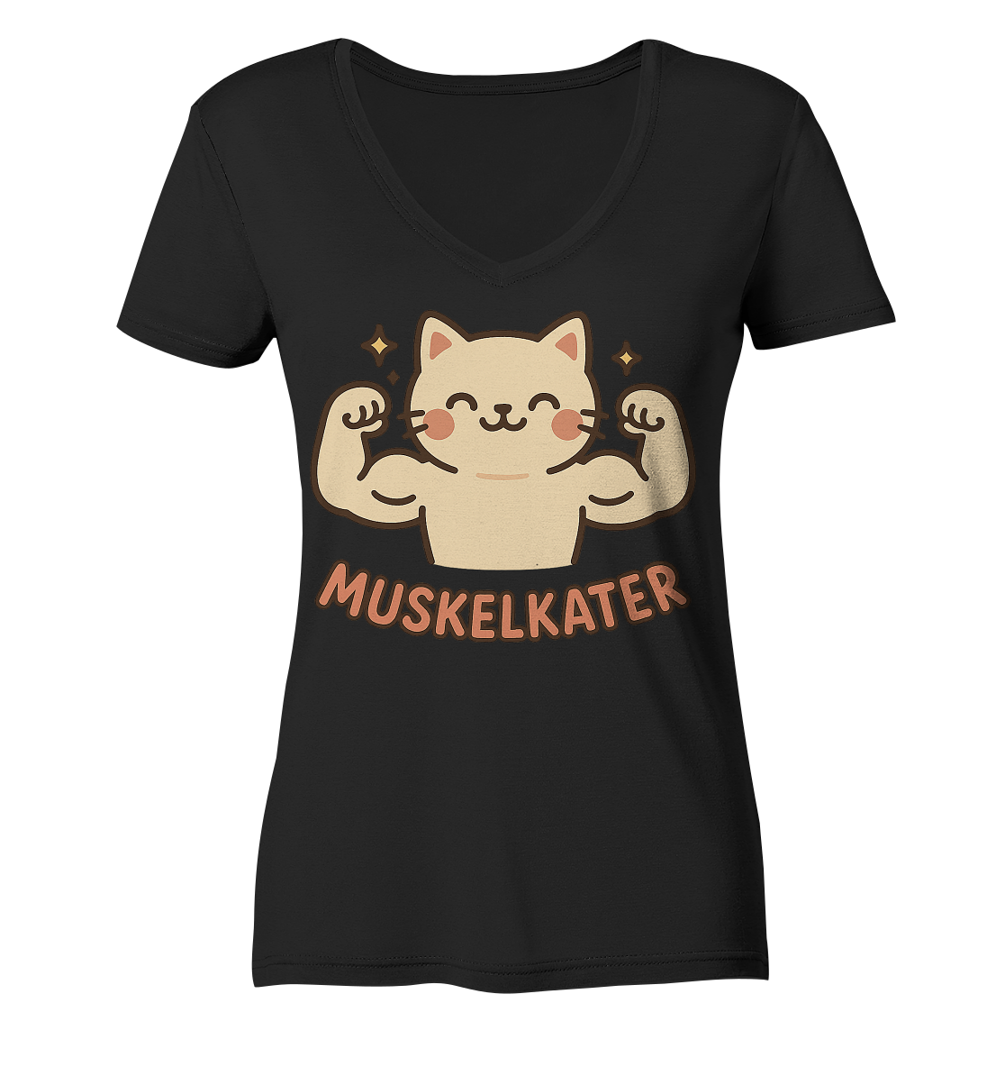 Muskelkater - Kawaii Cat - Damen V-Neck T-Shirt