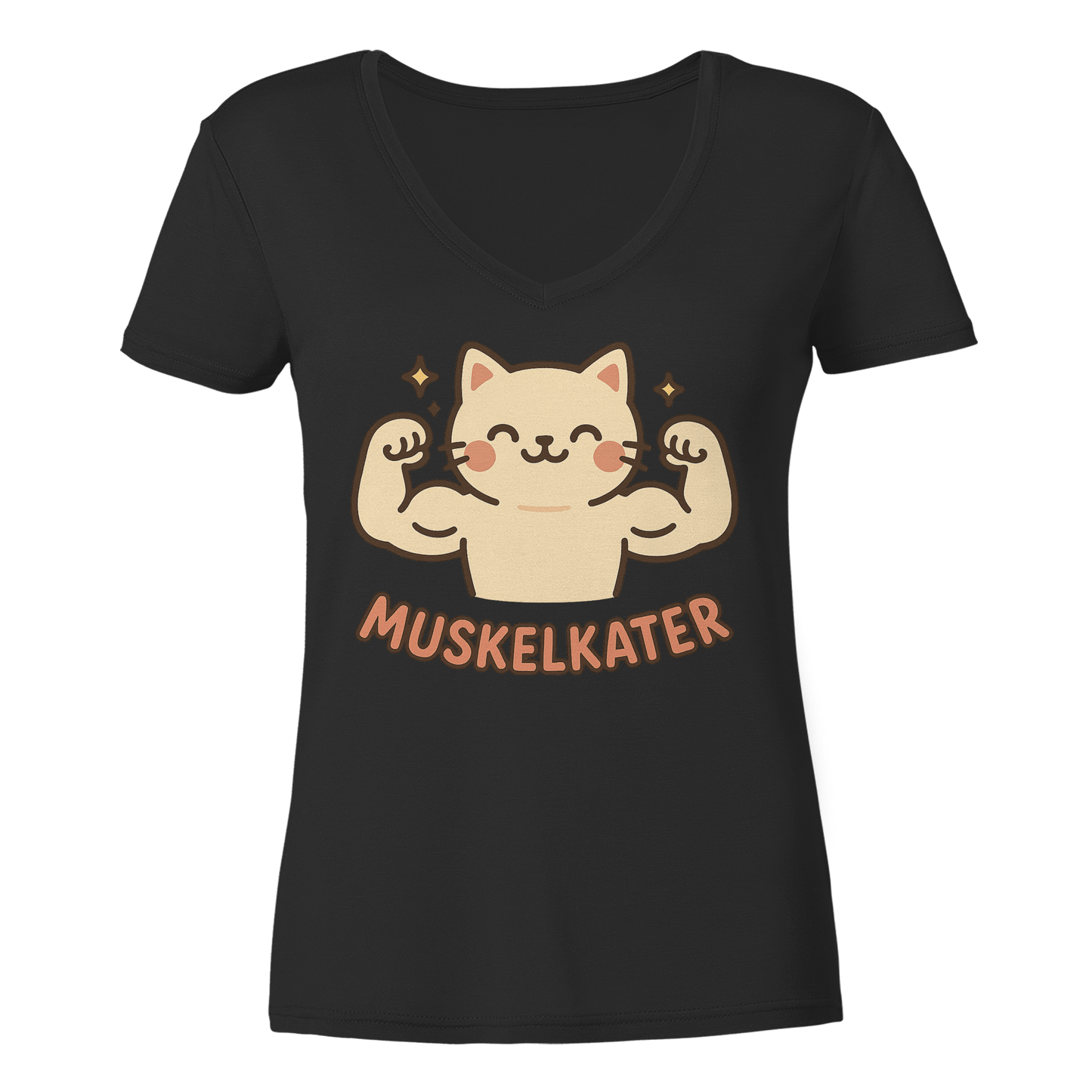 Muskelkater - Kawaii Cat - Damen V-Neck T-Shirt