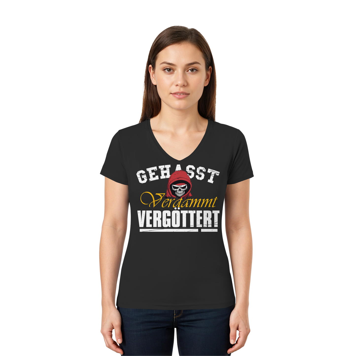 Gehasst Verdammt Vergöttert - Skull - Damen V-Neck T-Shirt