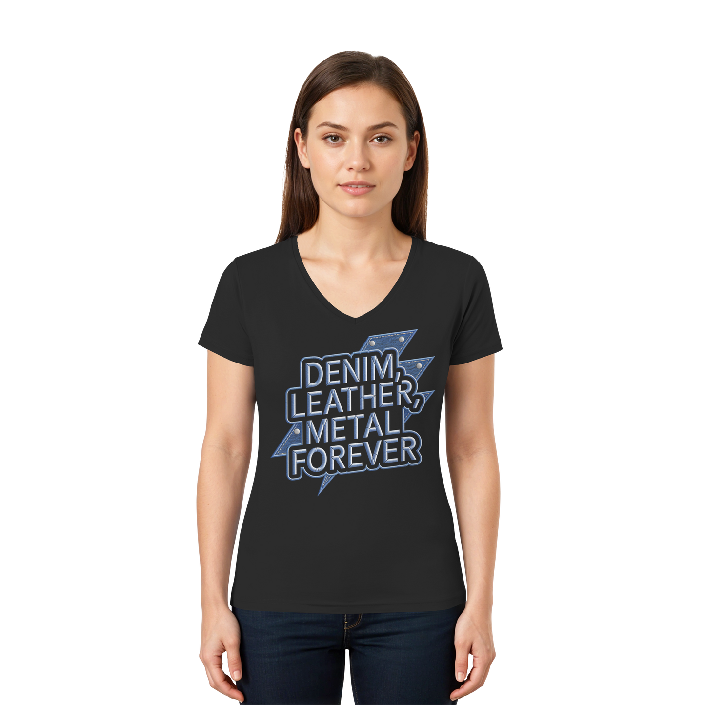 Denim, Leather, Metal Forever - Heavy Metal - Damen V-Neck T-Shirt