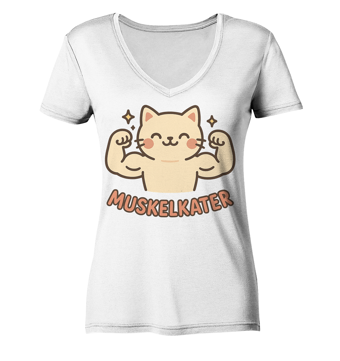 Muskelkater - Kawaii Cat - Damen V-Neck T-Shirt