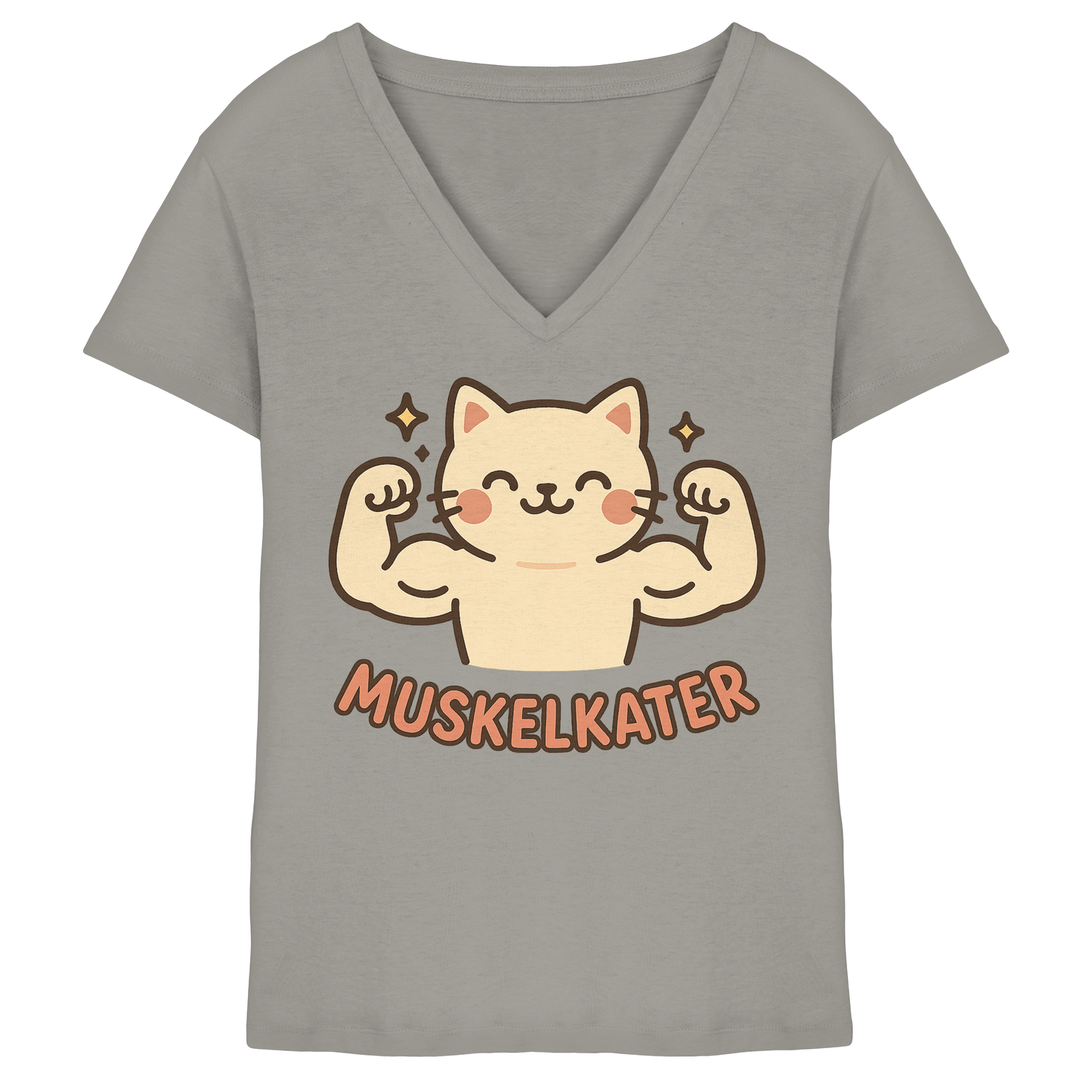 Muskelkater - Kawaii Cat - Damen V-Neck T-Shirt