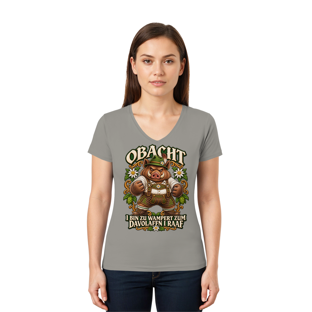 Obacht - I bin zu wampert - Damen V-Neck Shirt