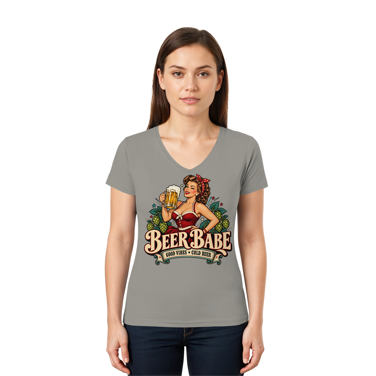 Beer Babe - Good Vibes, Cold Beer - Damen V-Neck T-Shirt