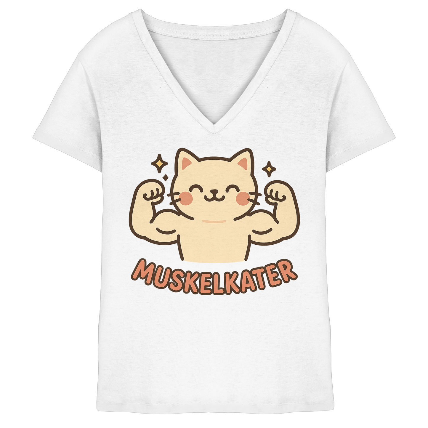 Muskelkater - Kawaii Cat - Damen V-Neck T-Shirt