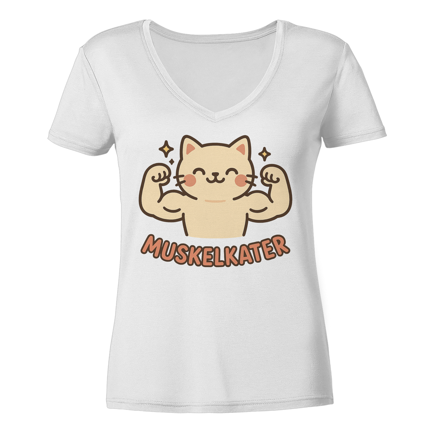 Muskelkater - Kawaii Cat - Damen V-Neck T-Shirt
