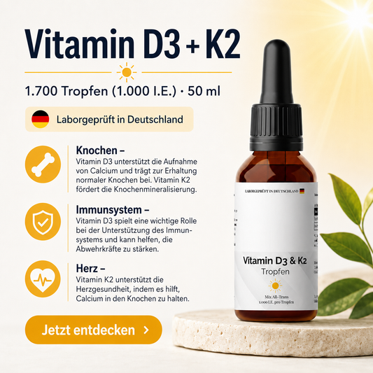Vitamin D3 + K2 - 1.700 Tropfen (1.000 I.E.) - 50ml