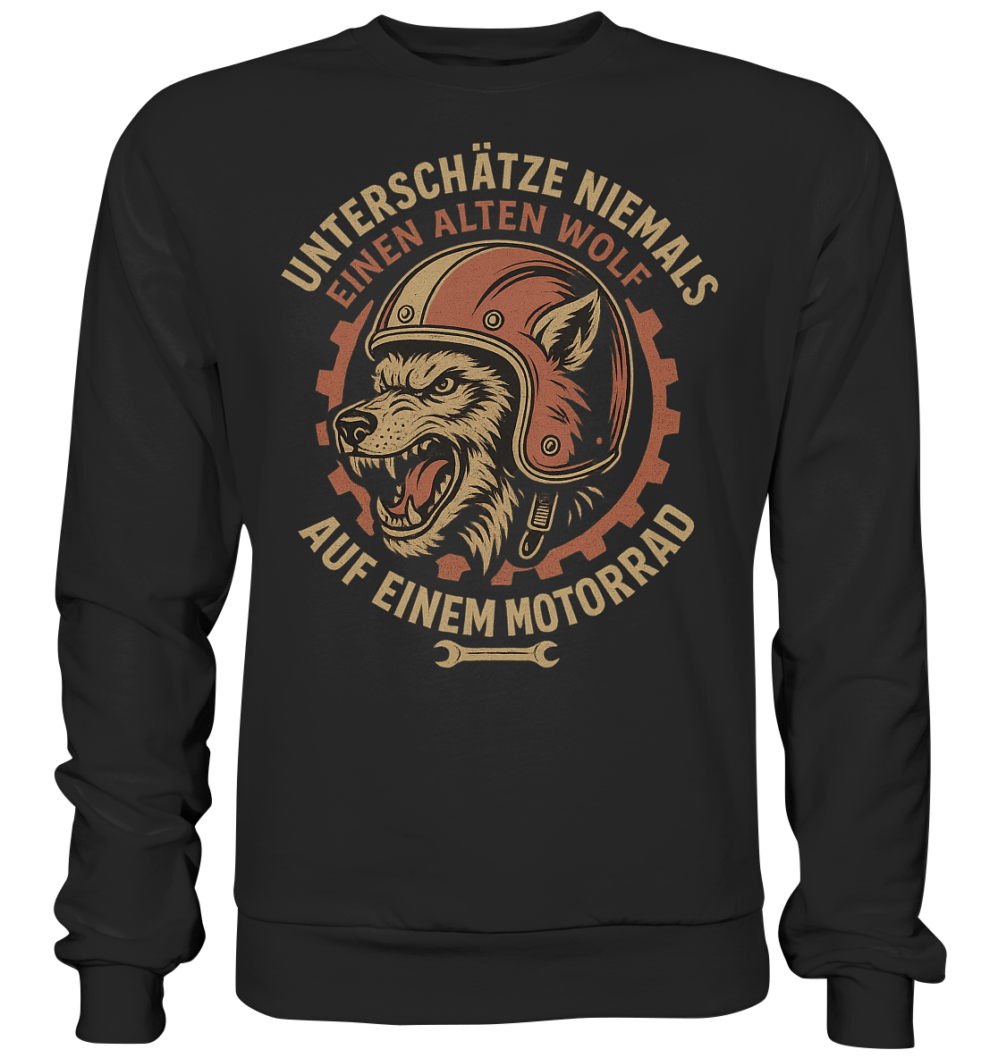 Alter Wolf mit Motorrad - Sweatshirt