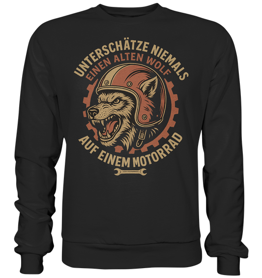 Alter Wolf mit Motorrad - Sweatshirt
