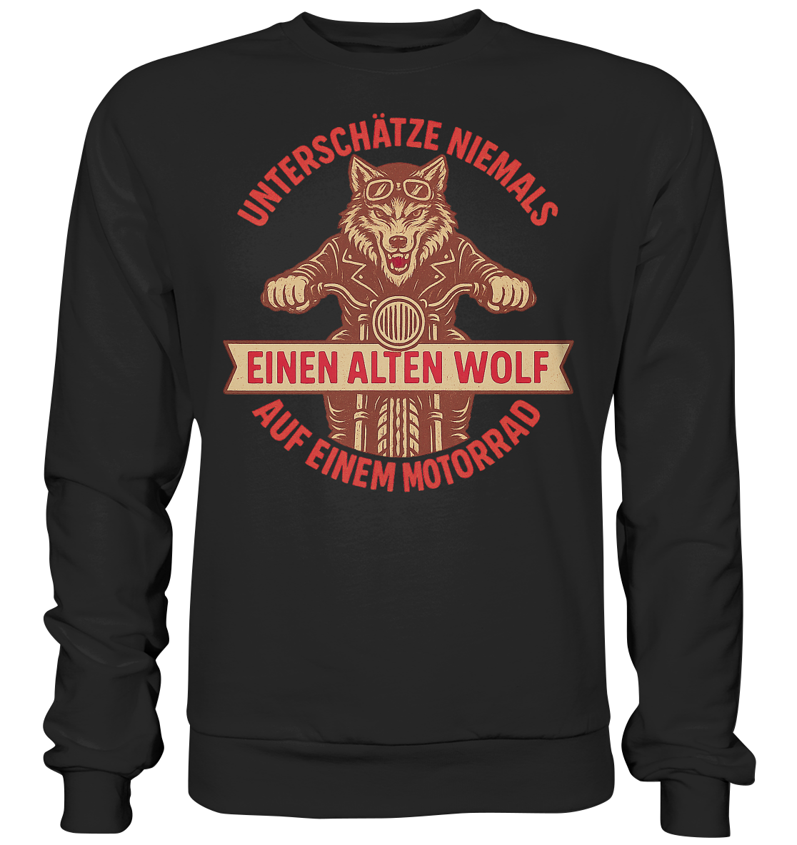 Alter Wolf auf einem Motorrad - Sweatshirt