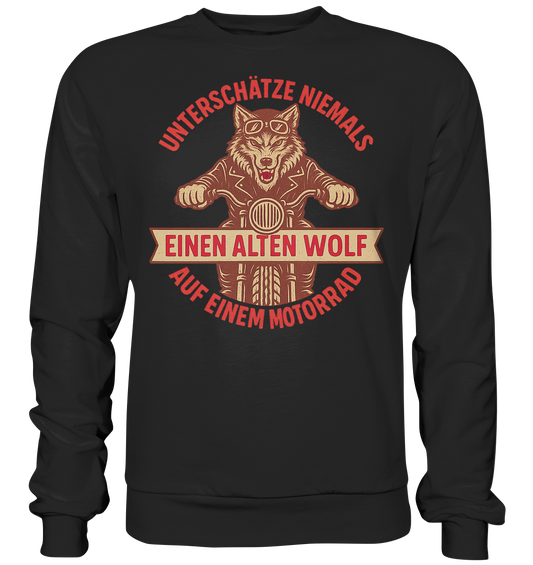 Alter Wolf auf einem Motorrad - Sweatshirt