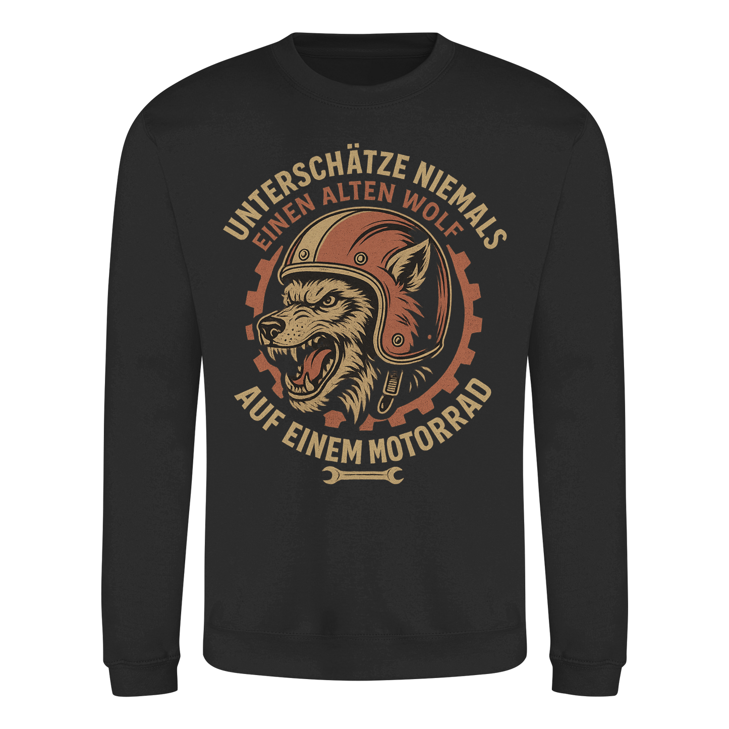 Alter Wolf mit Motorrad - Sweatshirt