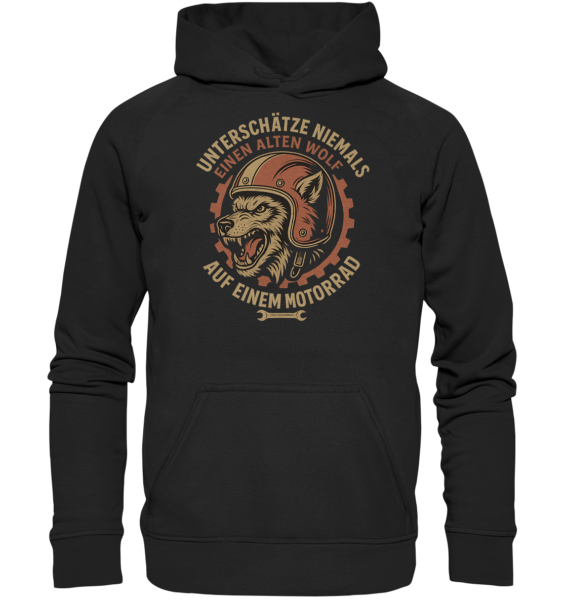 Alter Wolf mit Motorrad - Hoodie / Kapuzenpullover