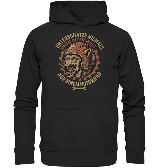 Alter Wolf mit Motorrad - Hoodie / Kapuzenpullover