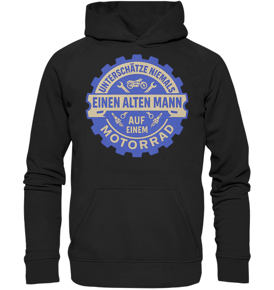 Alter Mann auf einem Motorrad - Zahnrad - Hoodie / Kapuzenpullover