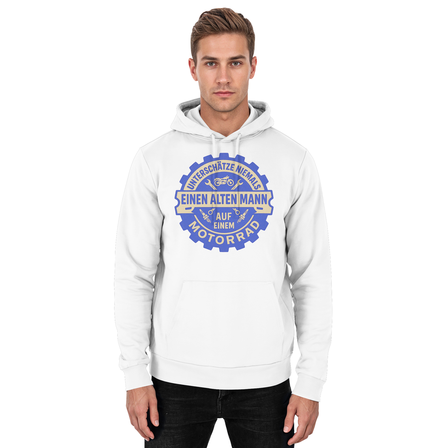 Alter Mann auf einem Motorrad - Zahnrad - Hoodie / Kapuzenpullover