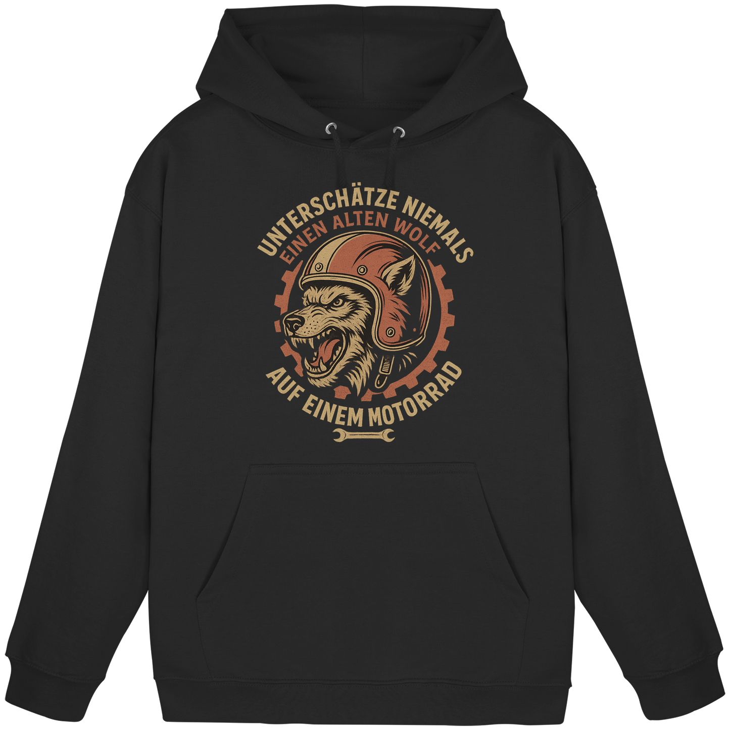Alter Wolf mit Motorrad - Hoodie / Kapuzenpullover