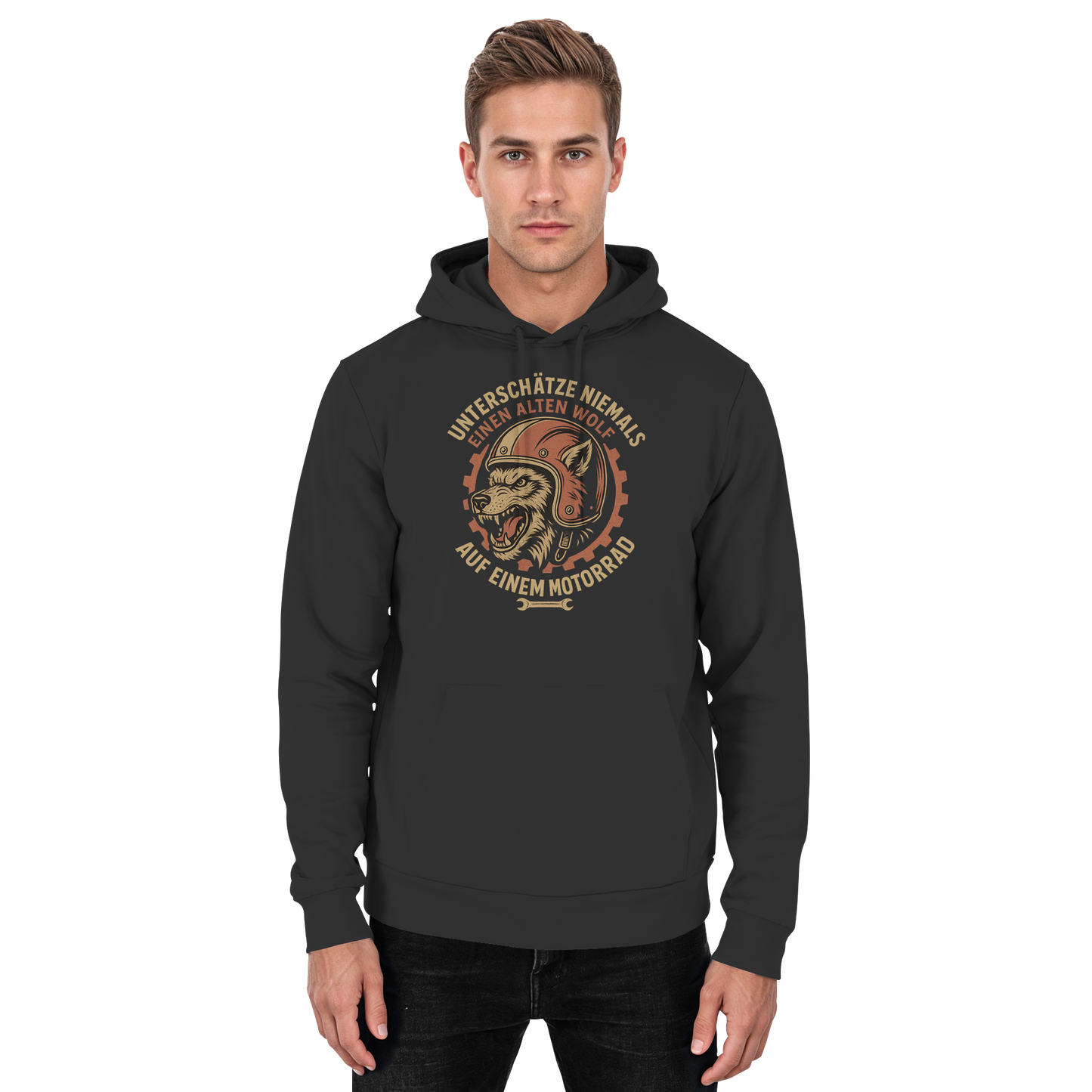 Alter Wolf mit Motorrad - Hoodie / Kapuzenpullover