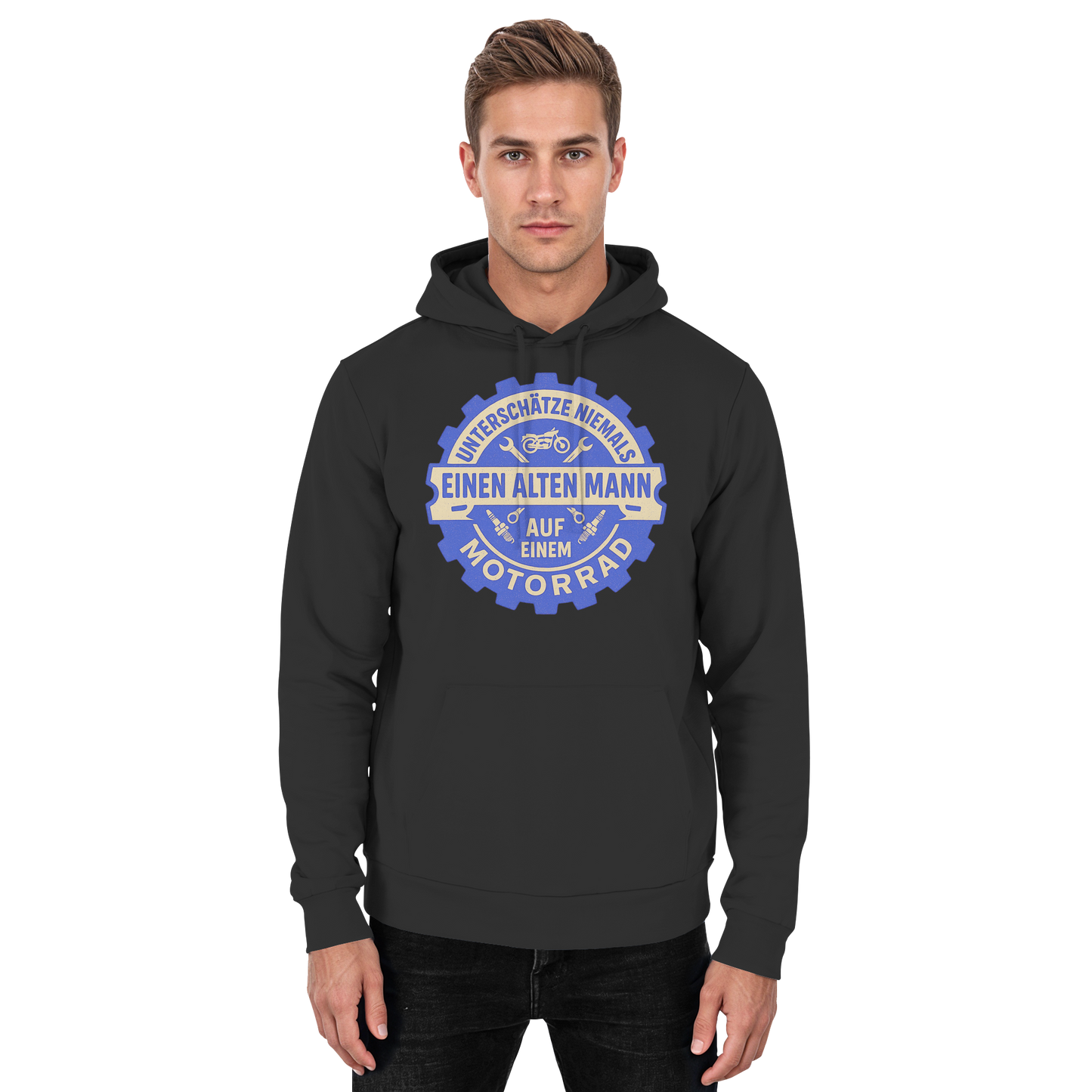 Alter Mann auf einem Motorrad - Zahnrad - Hoodie / Kapuzenpullover