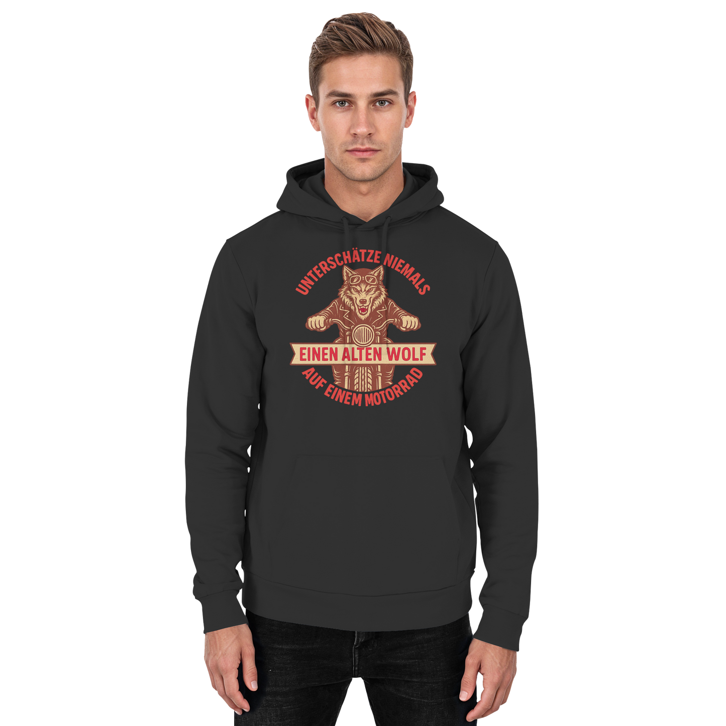 Alter Wolf auf einem Motorrad - Hoodie / Kapuzenpullover