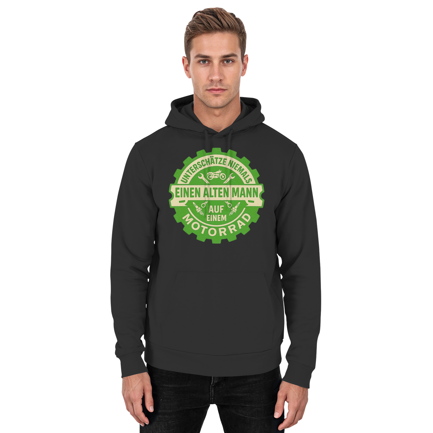 Alter Mann auf einem Motorrad - Hoodie / Kapuzenpullover
