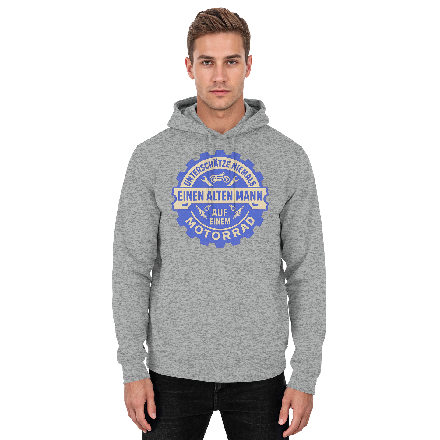 Alter Mann auf einem Motorrad - Zahnrad - Hoodie / Kapuzenpullover