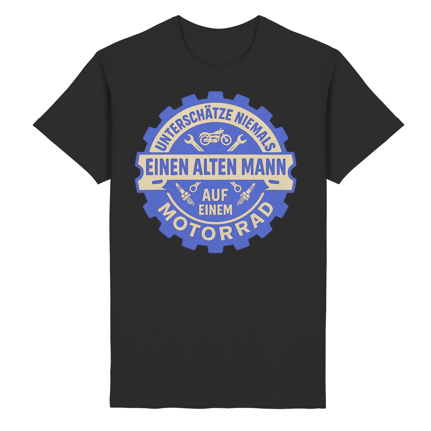 Alter Mann auf einem Motorrad - Zahnrad - T-Shirt