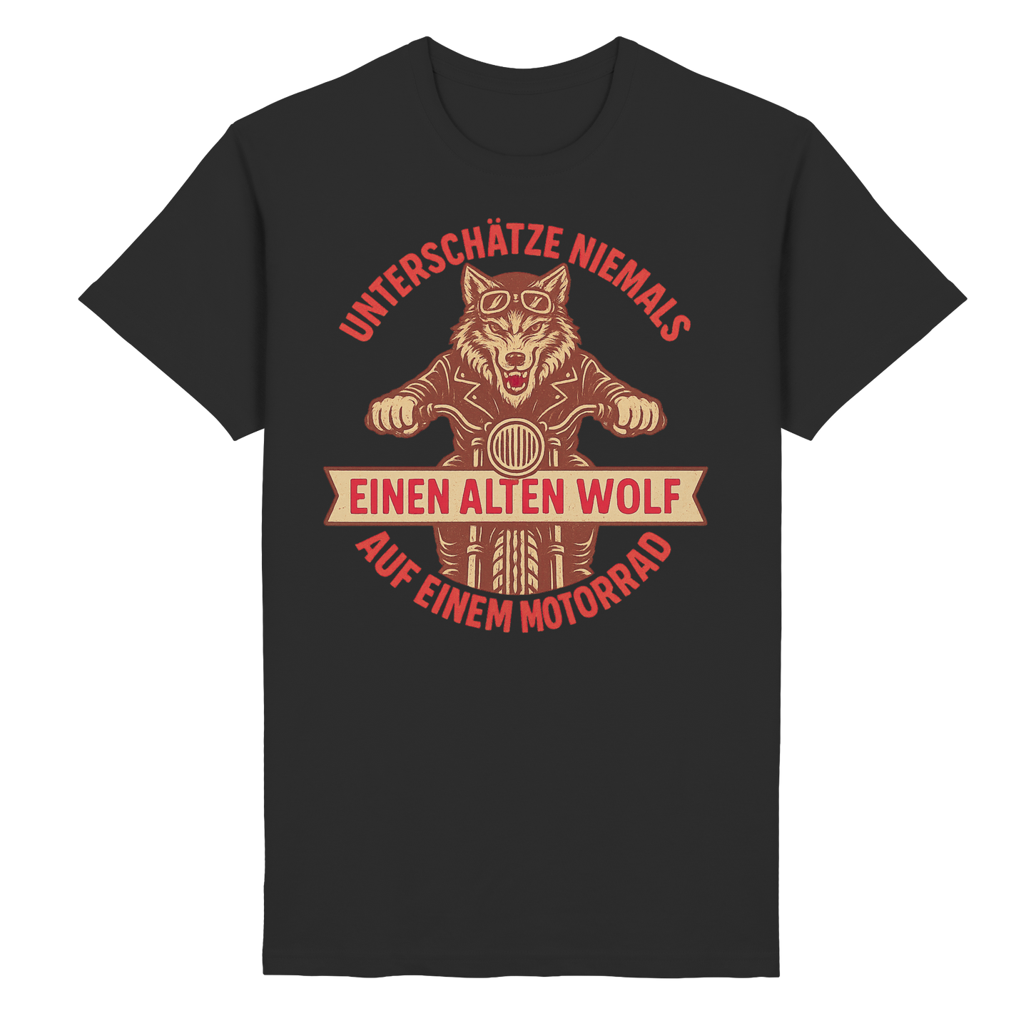 Alter Wolf auf einem Motorrad - T-Shirt
