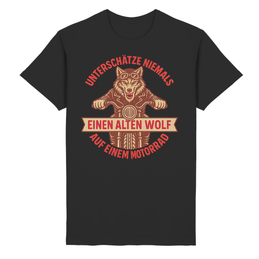 Alter Wolf auf einem Motorrad - T-Shirt