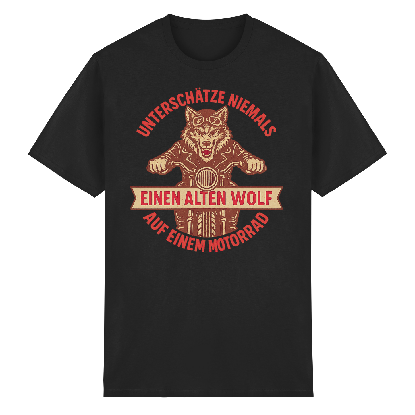 Alter Wolf auf einem Motorrad - T-Shirt