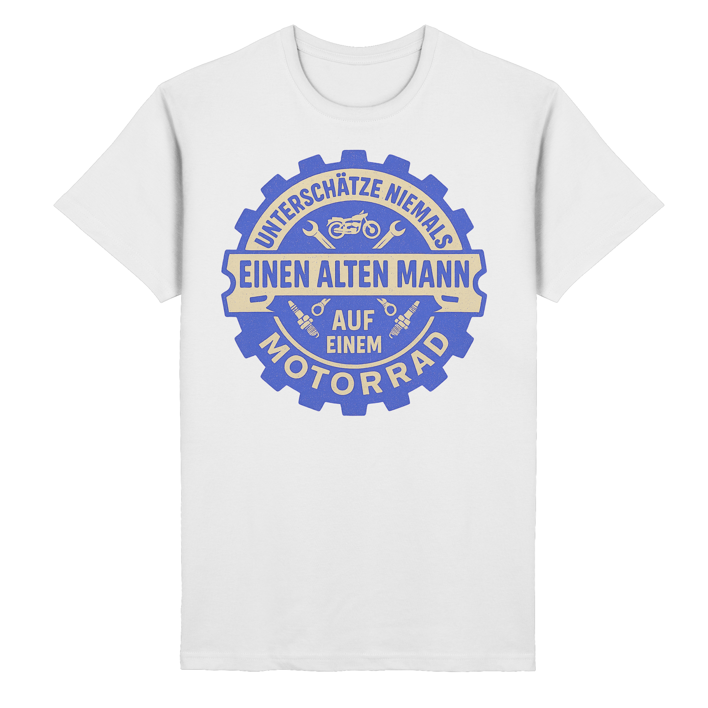 Alter Mann auf einem Motorrad - Zahnrad - T-Shirt