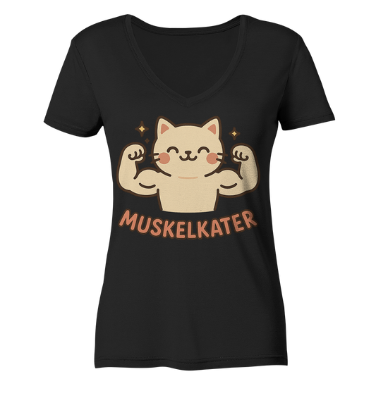 Muskelkater - Kawaii Cat - Damen V-Neck T-Shirt