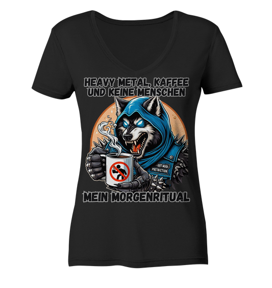 Heavy Metal, Kaffee und keine Menschen - Damen V-Neck T-Shirt