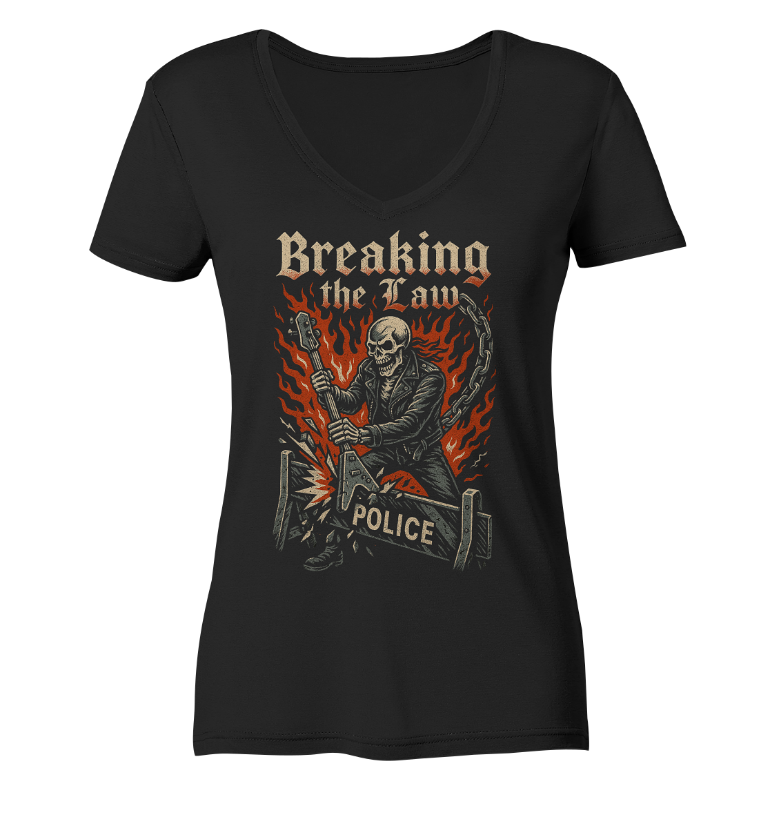 Breaking the Law - Skull - Damen V-Neck T-Shirt