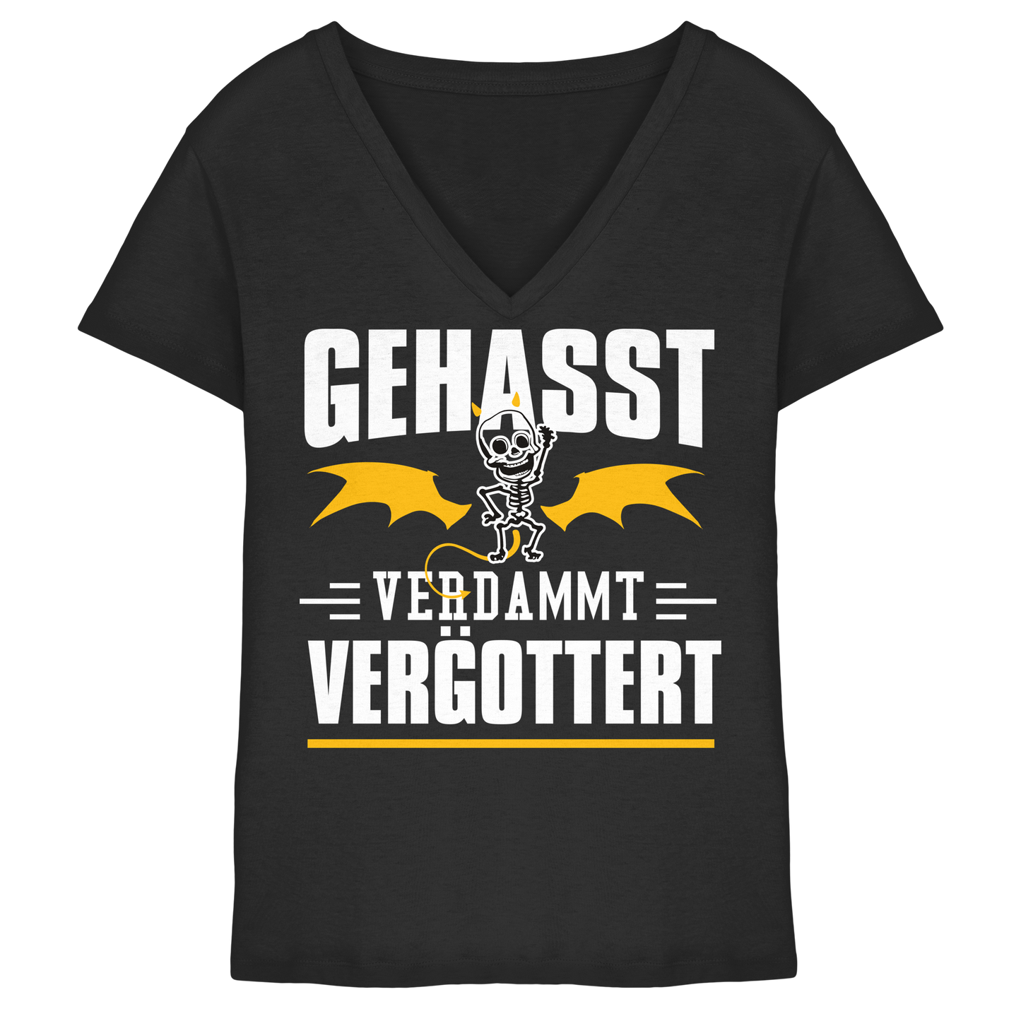 Gehasst Verdammt Vergöttert - Skelett mit Flügeln - Damen V-Neck T-Shirt