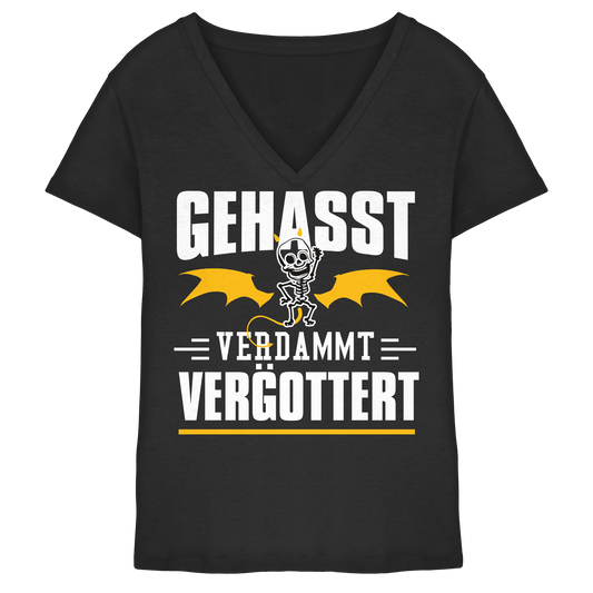 Gehasst Verdammt Vergöttert - Skelett mit Flügeln - Damen V-Neck T-Shirt