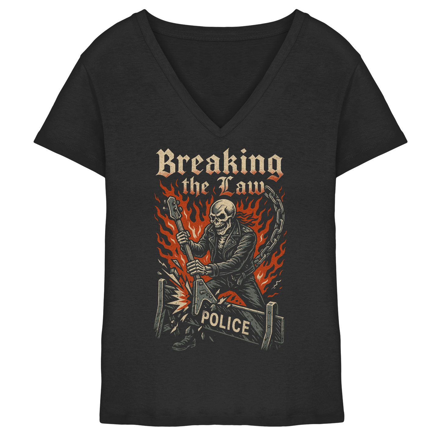 Breaking the Law - Skull - Damen V-Neck T-Shirt