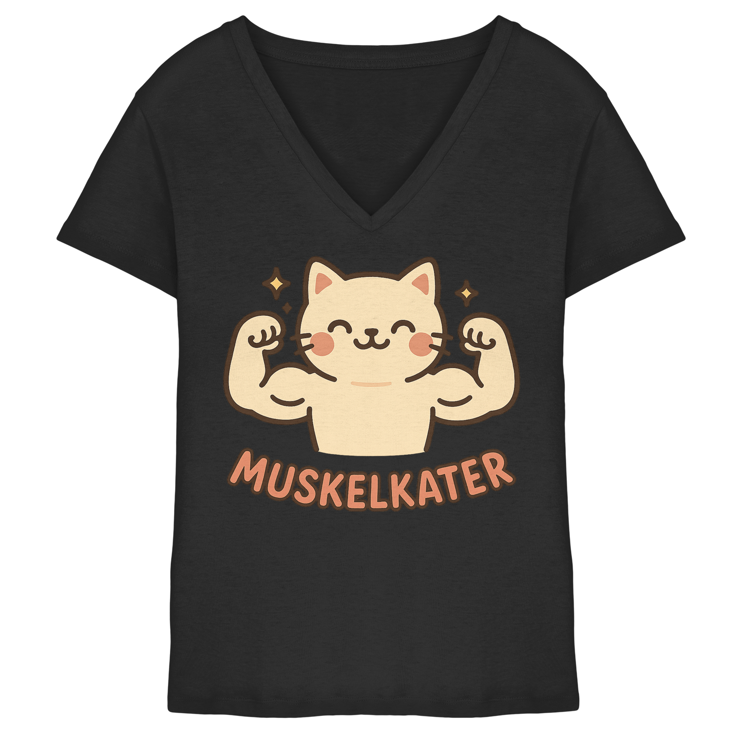 Muskelkater - Kawaii Cat - Damen V-Neck T-Shirt