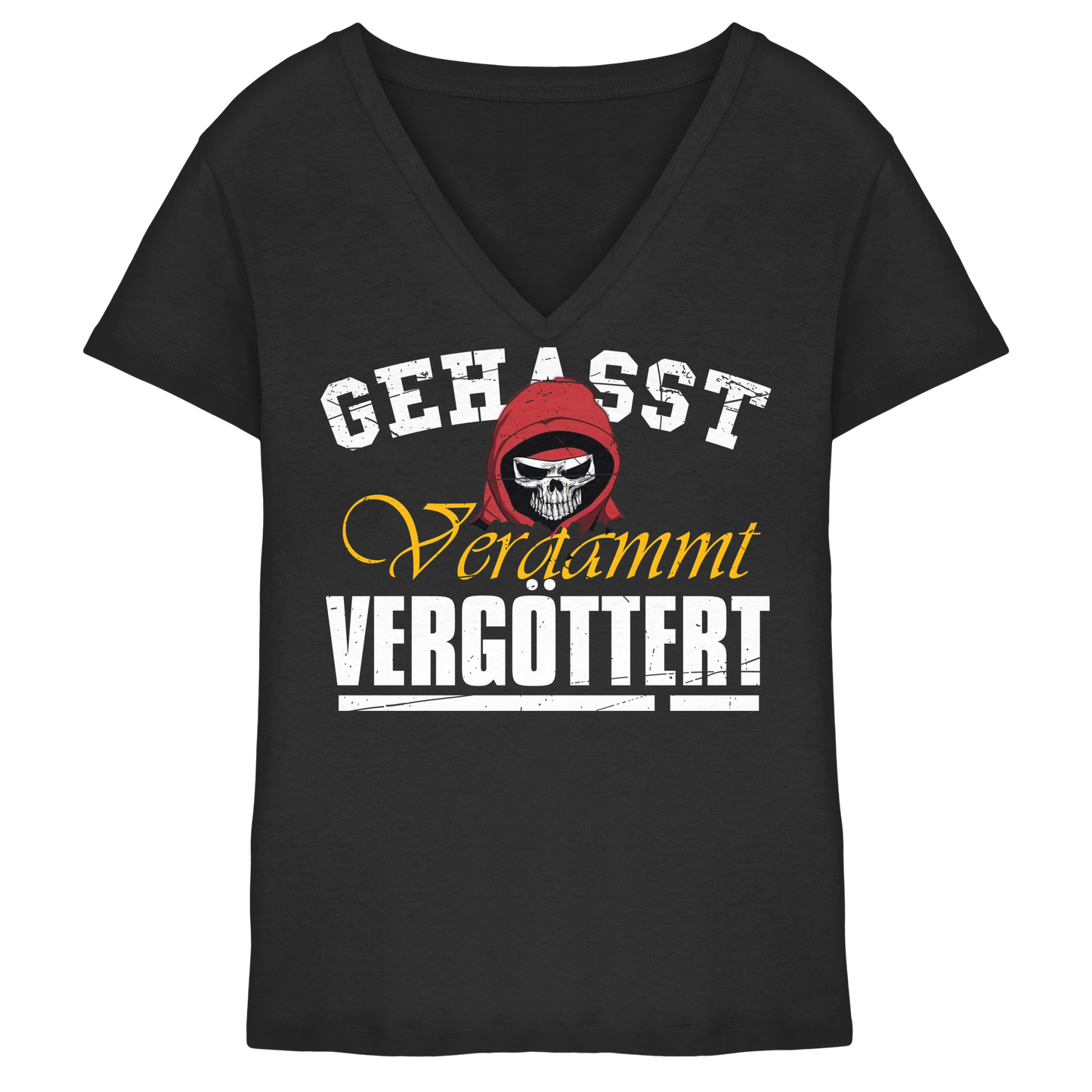 Gehasst Verdammt Vergöttert - Skull - Damen V-Neck T-Shirt