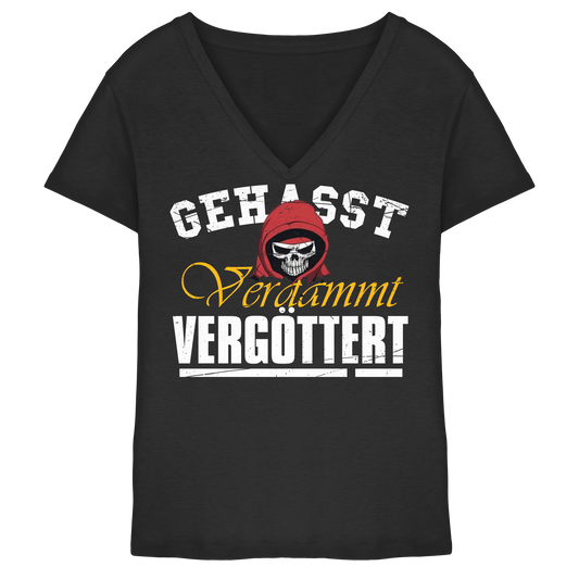 Gehasst Verdammt Vergöttert - Skull - Damen V-Neck T-Shirt
