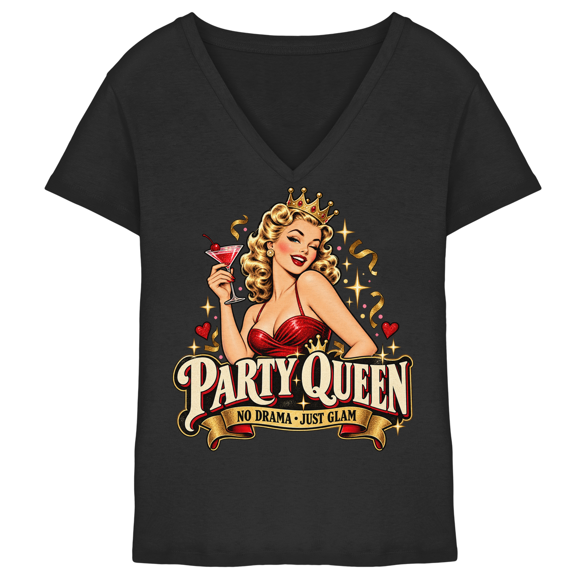 PARTY QUEEN - No Drama, just Glam - Damen V-Neck T-Shirt