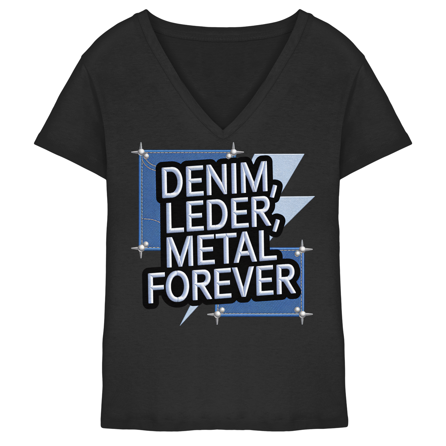 Denim, Leder, Metal Forever - Heavy Metal - Damen V-Neck T-Shirt