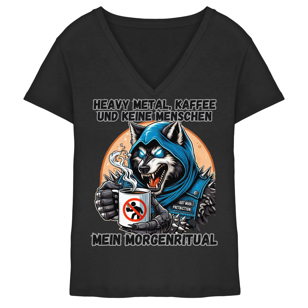 Heavy Metal, Kaffee und keine Menschen - Damen V-Neck T-Shirt