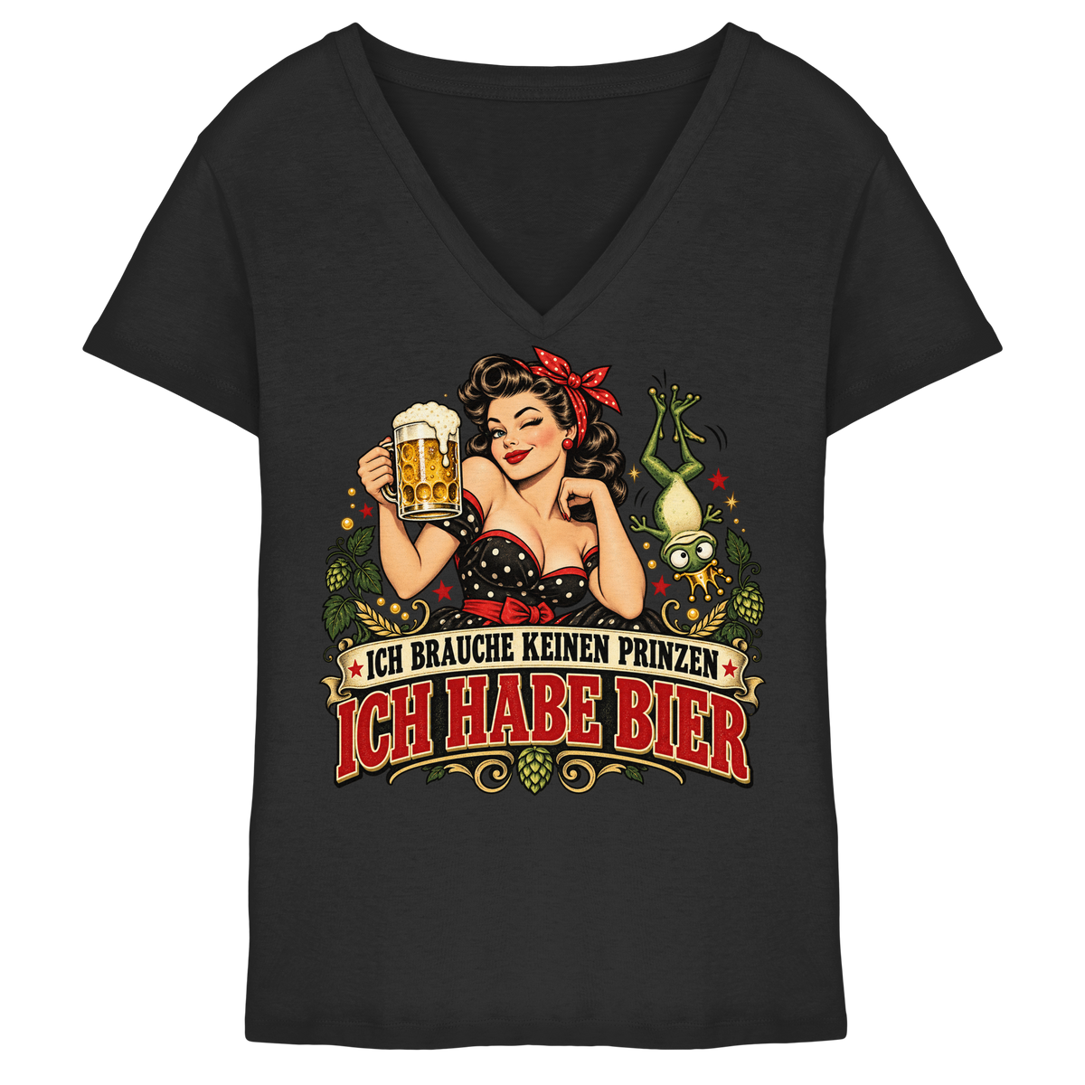 Ich brauche keinen Prinzen - Ich habe Bier - Damen V-Neck T-Shirt