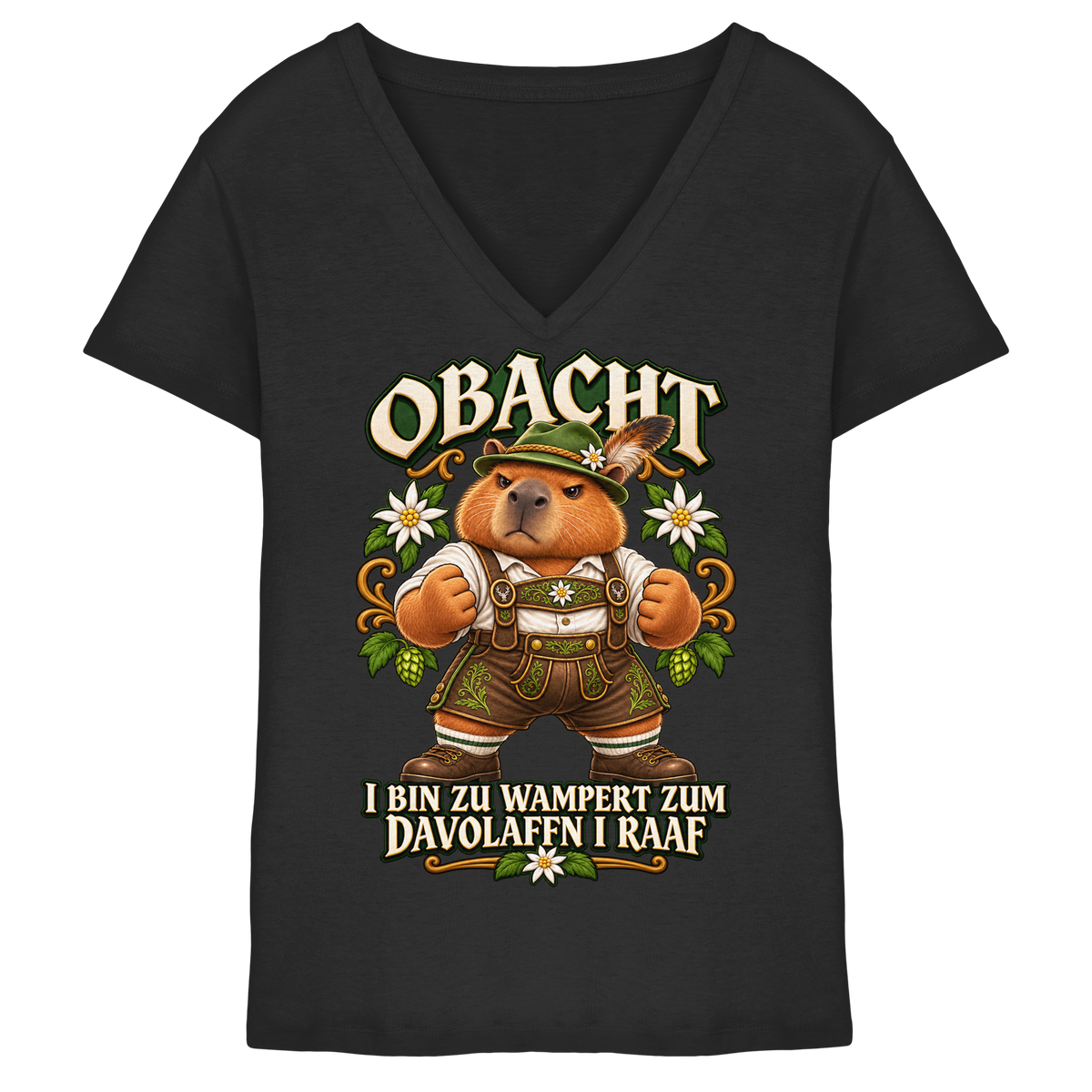Obacht - I Raaf - Damen V-Neck T-Shirt
