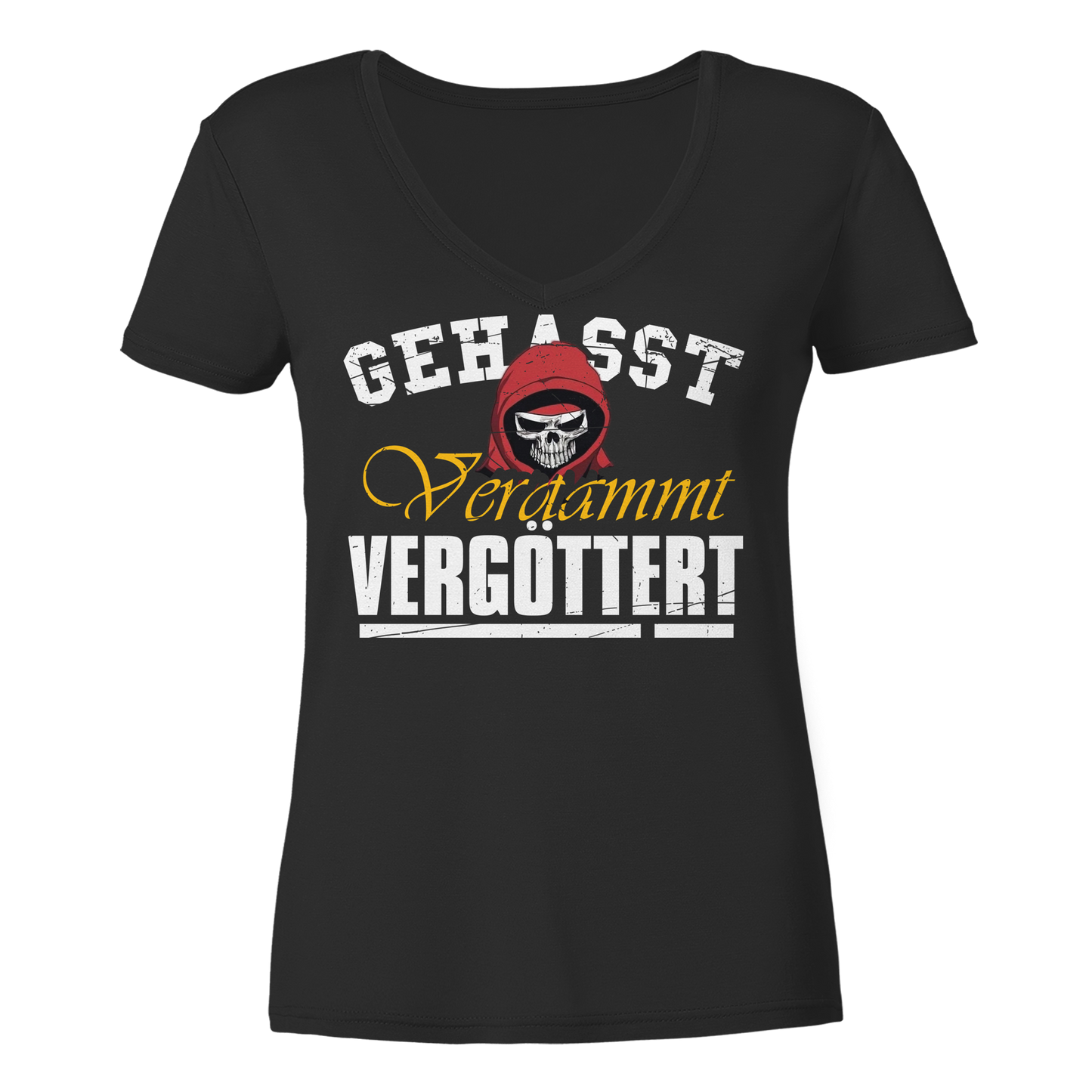 Gehasst Verdammt Vergöttert - Skull - Damen V-Neck T-Shirt