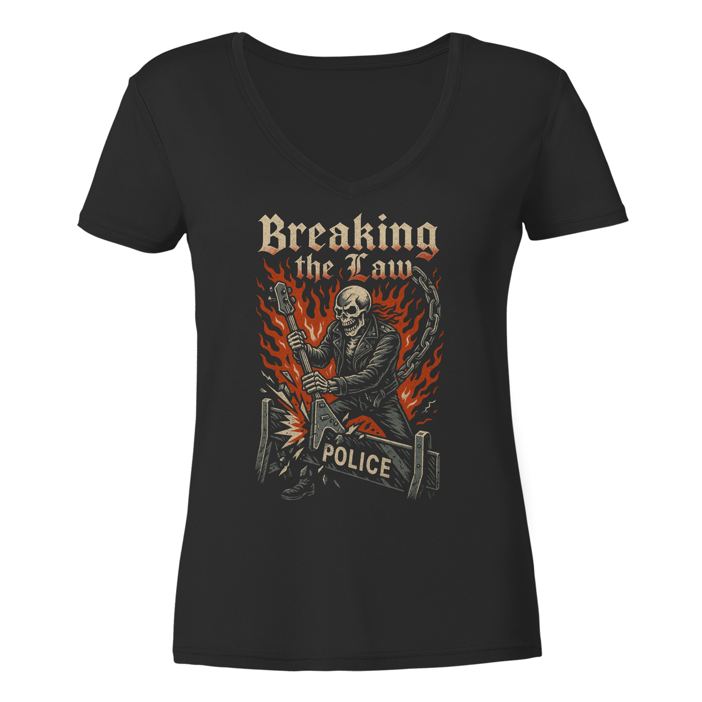 Breaking the Law - Skull - Damen V-Neck T-Shirt