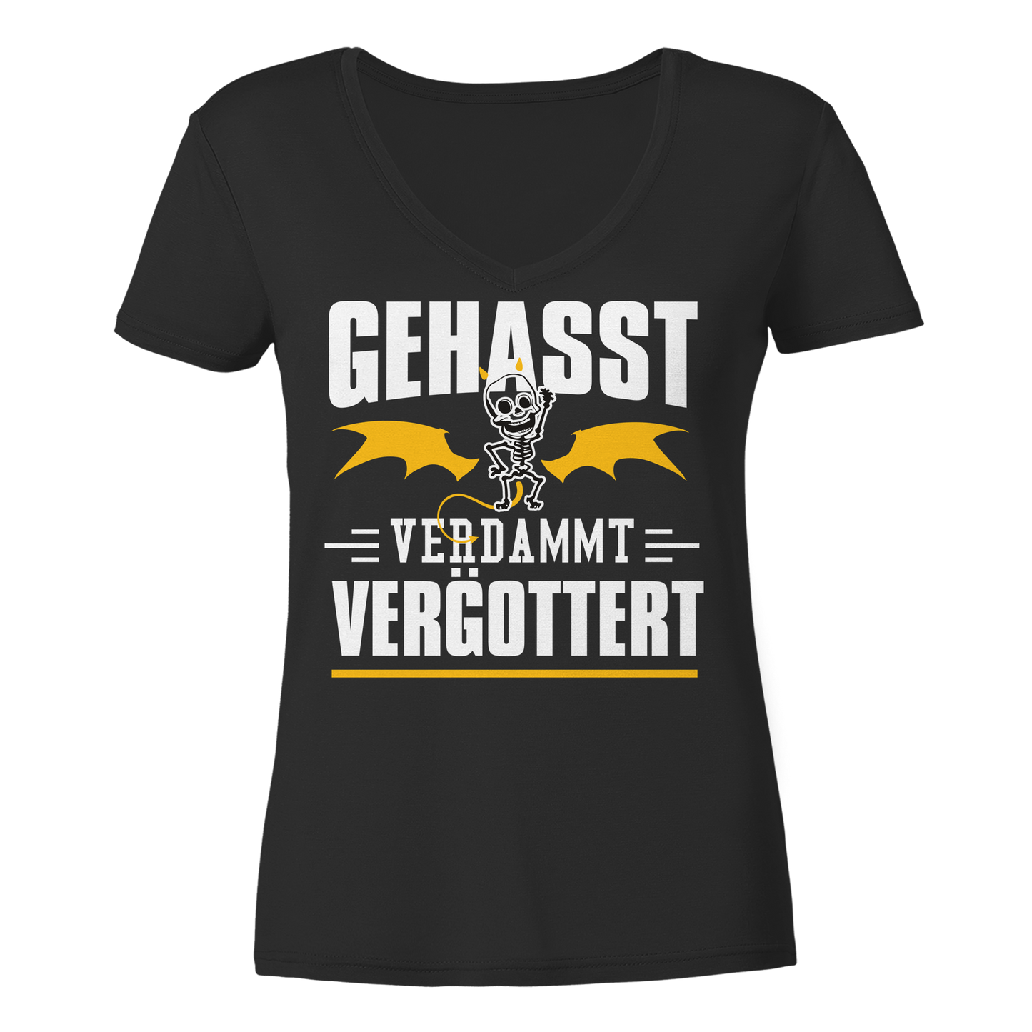 Gehasst Verdammt Vergöttert - Skelett mit Flügeln - Damen V-Neck T-Shirt