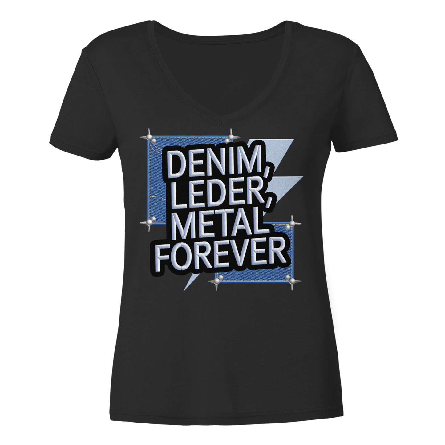 Denim, Leder, Metal Forever - Heavy Metal - Damen V-Neck T-Shirt
